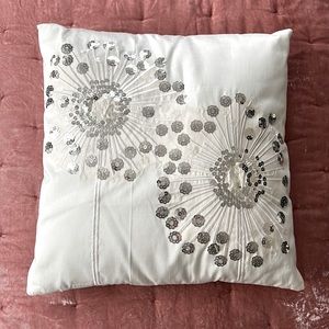White and silver dandelion pillow